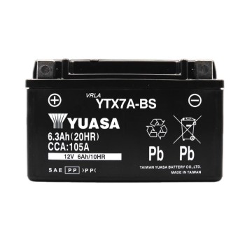 YUASA AGM YTX7A-BS 12V 6.3Ah 105A (CCA)