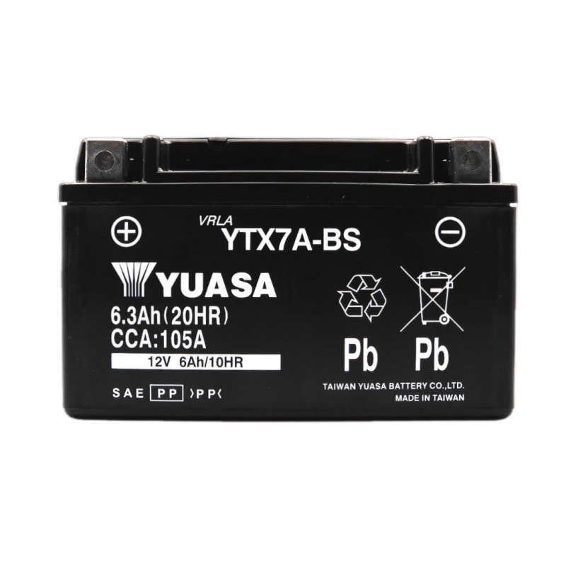 YUASA AGM YTX7A-BS 12V 6.3Ah 105A (CCA)
